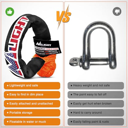Nilight Synthetic Soft Shackle (56,000 LBS Breaking Strength) 1/2 Inch x 24 Inch 2PCS with Extra Sleeves for Sailing SUV Off Road Towing UTV ATV Trucks 4x4, 2 Years Warranty - color: 2Pcs Soft Shackles Orange