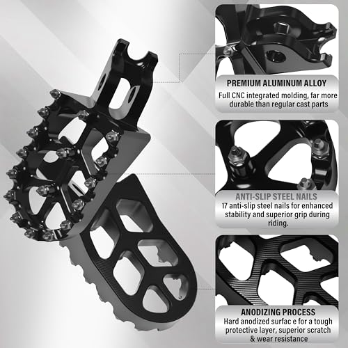 Dirt Bike Foot Pegs,Replaceable Footpegs CNC Machined Aluminum Wide Platform with Springs for CRF150R CRF250R CRF450R CRF250X CRF450X CRF300L CRF250L CR125 CR250 CRF1000L (Black) - color: Black