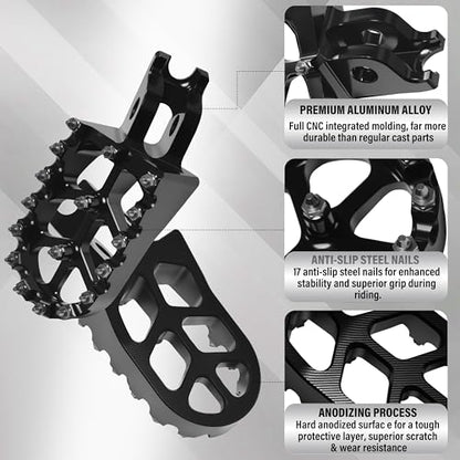 Dirt Bike Foot Pegs,Replaceable Footpegs CNC Machined Aluminum Wide Platform with Springs for CRF150R CRF250R CRF450R CRF250X CRF450X CRF300L CRF250L CR125 CR250 CRF1000L (Black) - color: Black