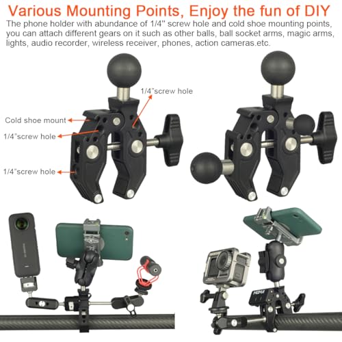 Motorcycle Handlebar Clamp Mount Base with 25mm/1 Inch Ball Compatible with RAM mounts B Size Double Socket Arm, 1" Ball Handle Bar Clamp Mount for Motorcycle Bicycle Phone Holder Camera