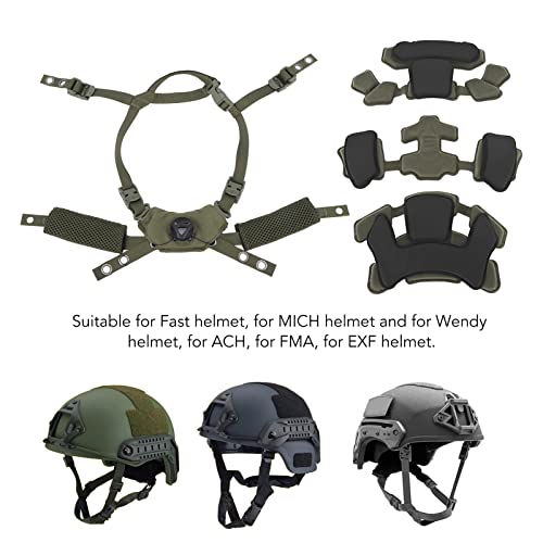 Combat Helmet Padding Kit, Tactical Helmet Padding Kit, Tactical Helmet Dial Suspension System Chin Strap with Bolts and Screws for Scooters, Skateboards(Army Green Sponge)