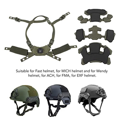 Combat Helmet Padding Kit, Tactical Helmet Padding Kit, Tactical Helmet Dial Suspension System Chin Strap with Bolts and Screws for Scooters, Skateboards(Army Green Sponge)
