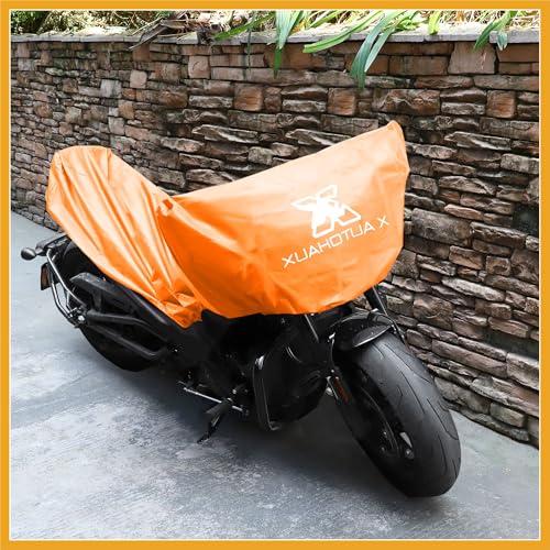 Motorcycle Cover Lightweight Half Cover Outdoor Waterproof Rain Dust Protector Orange M Size for Most Full Dress Touring Cruiser Replacement