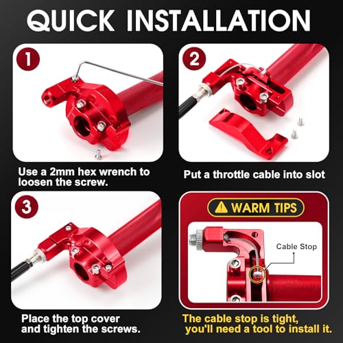 Throttle Grip Throttle Cable Motorcycle 22mm Universal CNC Aluminum Accelerator Throttle Twist Grips Handlebars for KLX CR CRF EXC XR TTR CB SSR ATV Dirt Bike Pit Bike - color: Style-B-Red