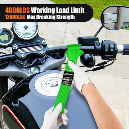 Nilight Soft Loop 1.7”×17" Motorcycle Tie Down Straps Heavy Duty 12000Lbs Max Break Strength for Securing ATV UTV Kayak Moving Cargo (8PK-Green) - color: Green