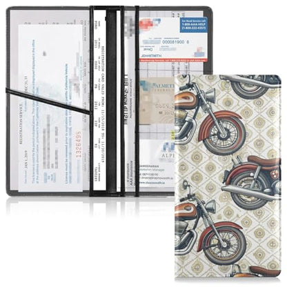 Car Registration and Insurance Holder, Retro Motorcycle Vehicle Glove Box Car Organizer for Documents, Cards, License Car Organization