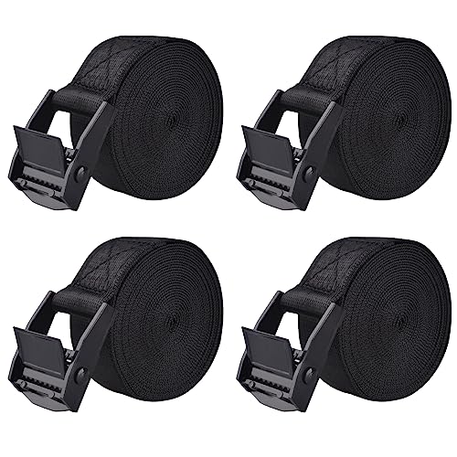 TRIWONDER Tie Down Straps Lashing Straps with Cam Buckle Nylon Webbing Heavy Duty Adjustable for Battery Kayak Motorcycle Cargo Packing - color: 01# Black - 4 Packs, size: 1" x 9.8'