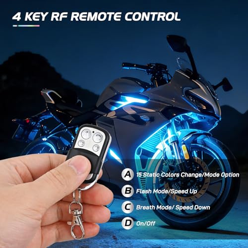 Nilight 18PCS Motorcycle RGB Led Light Kit Waterproof Multi Color Atmosphere Neon Accent Lights Lamp with RF Wireless Remote for Harley Davidson Honda Kawasaki Yamaha Suzuki - color: 18Pcs RGB LED Strip Lights