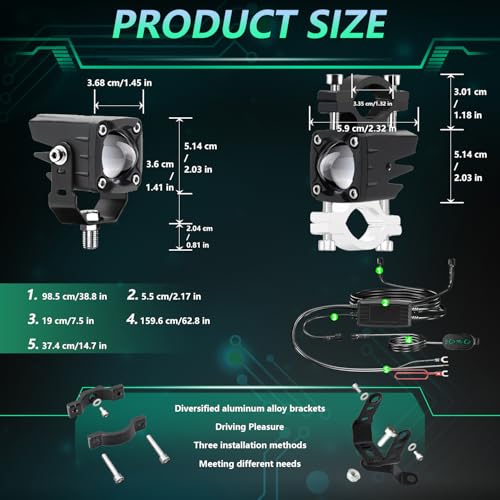 MONDEVIEW LED Motorcycle Auxiliary Light Kit, 5 Modes, Spot Driving Lights, Compatible with Tractor Truck ATV UTV SUV Boat - color: Green