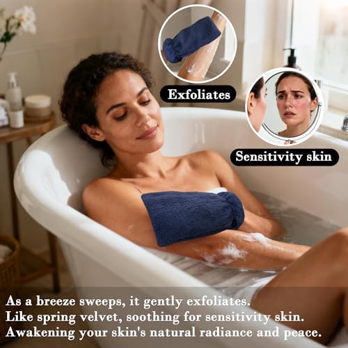 VOOVA & MOVAS 6-Pack Bath Mitts for Shower, 100% Cotton Soft Absorbent Wash Cloths with Hanging Loop, 8.3x6.3 Inch European Style Bathing Gloves for Body & Spa, Navy - color: Navy