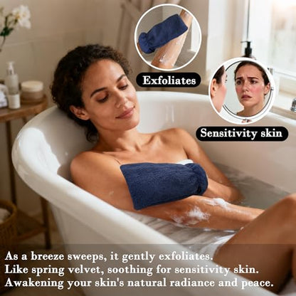 VOOVA & MOVAS 6-Pack Bath Mitts for Shower, 100% Cotton Soft Absorbent Wash Cloths with Hanging Loop, 8.3x6.3 Inch European Style Bathing Gloves for Body & Spa, Navy - color: Navy
