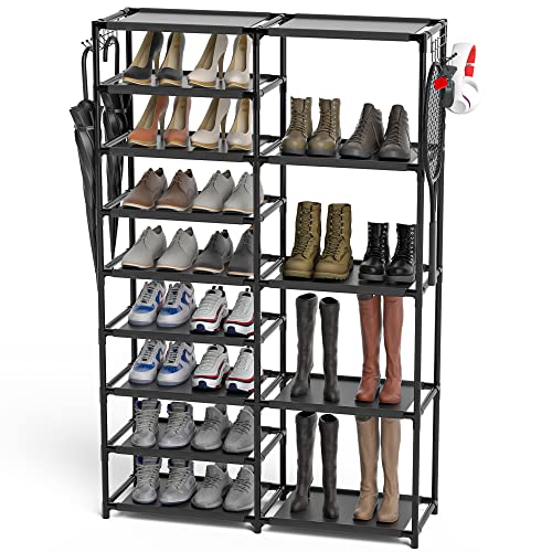 CSXGBAB Tall Garage Shoe Rack Large Capacity,Two Rows Versatile Hooks Storage Boot Shelf Black 24-35 Pairs - size: 9-tier