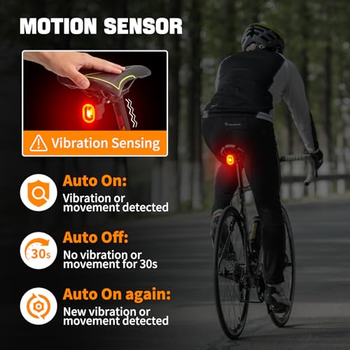 NineLeaf Bike Back Light Rechargeable,Bicycle Tail Light, Brake Sensing Rear Lights,Auto On/Off,IP66 Waterproof,USB Rechargeable,4 Mode,2Installations Ultra Bright LED Warning Back Bicycle Flashlight