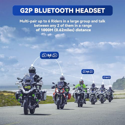 LEXIN G2P Motorcycle Helmet Bluetooth Headset, Group Intercom Communication System, FM Radio/ 6 Shells/Universal Pairing/Private Talk/Noise Cancellation, Fit for Snowmobile/ATV, 1 Pack - style: G2P Single Pack