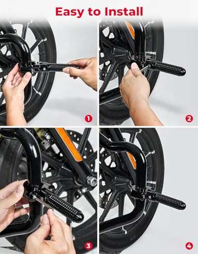 KEMIMOTO Folding CNC Highway Pegs Universal Fit 7/8"-1.25" Crash Bar Footpegs Compatible with Ninja 500 400 Tenere 700 TW200 22mm-32mm Motorcycle Highway Footrest for Sport Bike Dual Sport Adventure