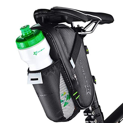 ROCKBROS Bike Saddle Bags with Water Bottle Pouch Waterproof Bike Bags Under Seat Pack for Mountain Road Bike Saddle Bag Bicycles Storage Bag 1.6L - color: Black Green