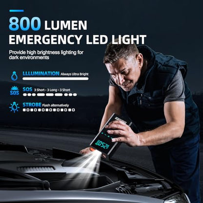 10-in-1 Portable Car Battery Jump Starter with Air Compressor, 6000A 160PSI Portable Car Jumper Starter (All Gas 12L Diesel), 12V Jump Box Car Battery Jump Starter with Jumper Cables, Lights
