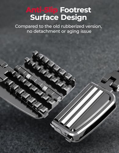 KEMIMOTO CNC Aluminum Highway Pegs with Expandable Heel Rests 1.25" Highway Long Angled Pegs Adjustable Fit for Street Glide Road King Road Glide Softail Dyna Sportster 1-1/4" Engine Guard Black - color: Black