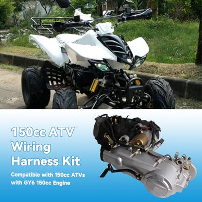 EOPOAYI Complete Wiring Harness Kit Compatible with GY6 150cc 152QMI 157QMJ 4-Stroke Engine ATV Quad 4 Wheeler Scooter Moped Dune Buggy Parts Ignition Coil CDI Startor Starter Relay Solenoid Regulator