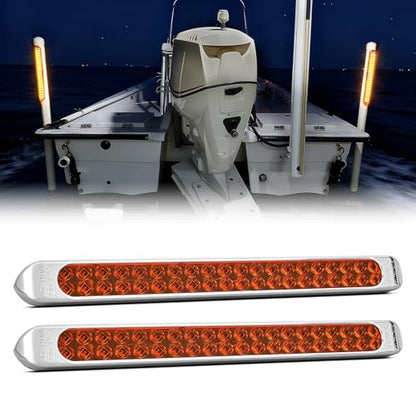 Nilight LED Tail Light 2PCS 17 Inch 40LED Amber Running Tail Turn Signals Lights w/Chrome Bezel Waterproof Surface Mount for 12V Towing Trailer Truck RV Camper Boat - color: 2Pcs 17" Amber 40LED w/chrome bezel