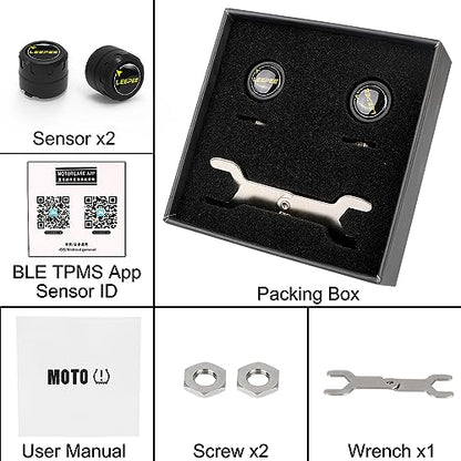 leepee Motorcycle Tire Pressure Monitoring System, Tire Pressure and Temperature Alarm, Wireless Motorcycle TPMS with 2 External Sensors, Support iOS and Android
