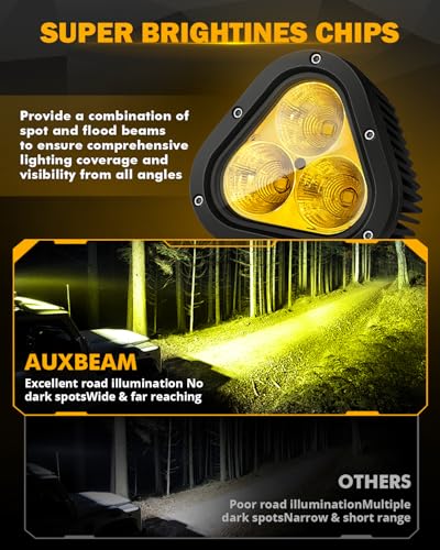 Auxbeam 4 Inch LED Led Pod Light, 90W Off Driving Road Light Amber Fog Lights Yellow Spot Flood Combo Ditch Lights Auxiliary Lights for Jeep Truck ATV Motorcycle