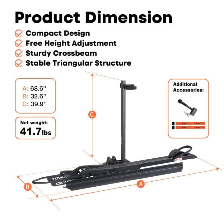 CRAVOT CyberRack E1 Electric Bike Rack, 100 lbs Capacity Foldable E Bike Racks for Tow Hitch Heavy Electric Bike Carrier for 1 E-Bike, Up to 5-inch Fat Tire 2'' Receiver w/Lock - size: E1 100lbs