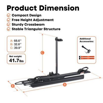 CRAVOT CyberRack E1 Electric Bike Rack, 100 lbs Capacity Foldable E Bike Racks for Tow Hitch Heavy Electric Bike Carrier for 1 E-Bike, Up to 5-inch Fat Tire 2'' Receiver w/Lock - size: E1 100lbs
