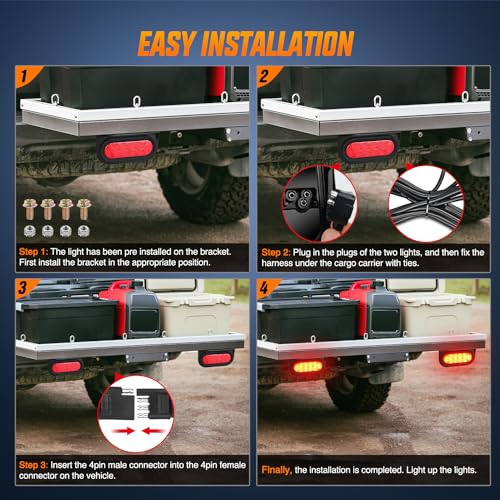 Nilight Hitch Cargo Carrier Oval Light Kit 2PCS 6Inch Red w/Flush Mount Grommet Bracket Harness Waterproof Stop Turn Signal Tail Lights for Luggage Bike Rack Truck Trailer - color: Trailer Lights w/Wire w/Brackets 2PCS