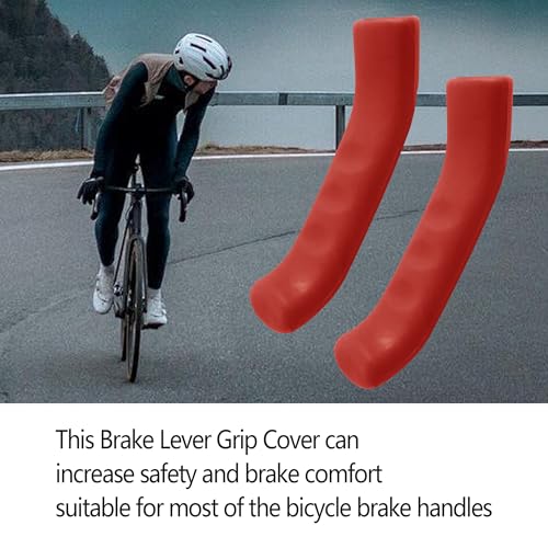 2 Pairs Bicycle Brake Lever Grip Protector Cover, Non-Slip Brake Lever Grip, Silicone Sleeve Universal Brake Protection Handle Cover for Bicycle, Cycling, Road/Mountain Bikes, Red - color: Red
