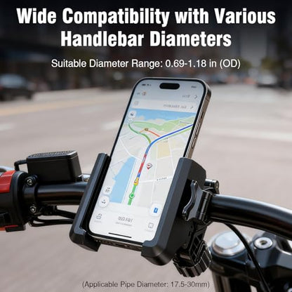 Bike Phone Holder- Motorcycle Phone Mount with 360° Rotation, Handlebar Mount for Bicycle, E-Bike, E-Scooter, Dirt Bike Accessories for iPhone, Fits 4.7-7.2 inch Smartphones