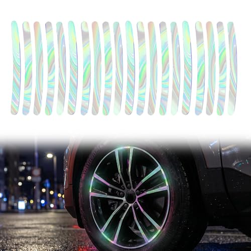 Reflective Car Wheel Rim Stickers, 20 Pcs Night Safety Warning Tape for Cars Motorcycles Bicycles, Waterproof Anti-Scratch PVC Rim Decals, High Visibility for Wheel Side (Colorful) - color: Colorful