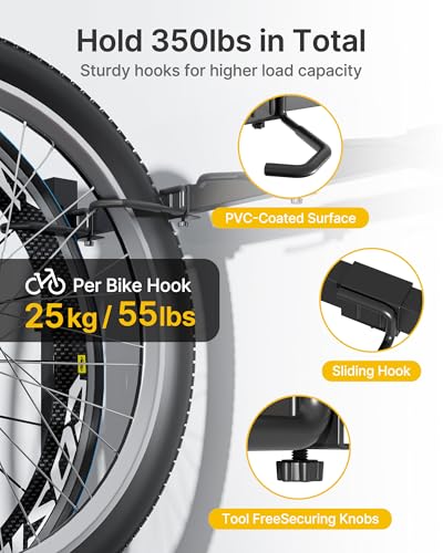 monTEK Freestanding Bike Storage Rack for 5 Bikes, Heavy Duty 350LBS Vertical Bike Stand with 5 Bike Hooks & 6 Helmet Hooks, Indoor and Outdoor Bike Storage Rack with Locking Casters - size: 5 Bike Rack