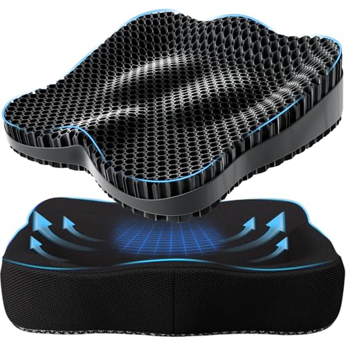 Thicker Seat Cushion for Office Chair, Big Gel Seat Cushion for Long Sitting, Support for Sciatica & Back Pain Relief, Breathable Chair Seat Pads Egg Wheelchair Cushion for Home Car Kayak Stadium - color: Black, size: X-Large(16.9"*14.6"*2.76")
