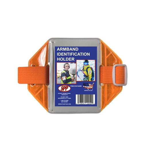 Safety Reflective Orange Armband Badge Holder, Orange Stretch Band, White Buckle, Fits 2 3/4" x 4 1/8" Cards, Top Slit, Made in USA - color: Orange/White, size: 1 Pack