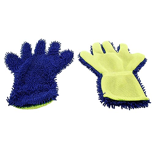 BokWin 2-Pack Car Wash Mitt Scratch Free, 5-Finger Microfiber Wash Mitts, Car Interior Exterior Cleaning Gloves, Auto Chenille Washing Sponge Kits for Cleaning Wheel Tight Spot(Blue) - color: Blue