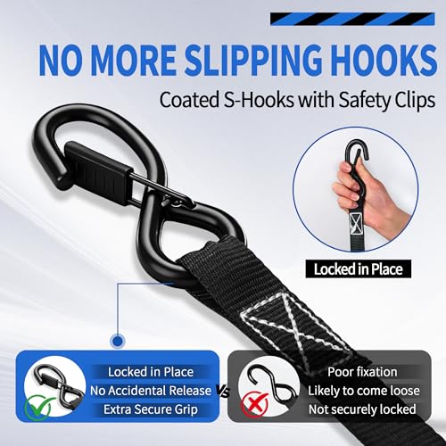 Retractable Ratchet Straps with Soft Loop (4-Pack) - 1 Inch x 10 Feet (1650lb Break Strength) -Heavy Duty Auto Self Retracting Tie Down Straps for Truck, Cargo Trailer, Motorcycle, ATV, UTV - Black