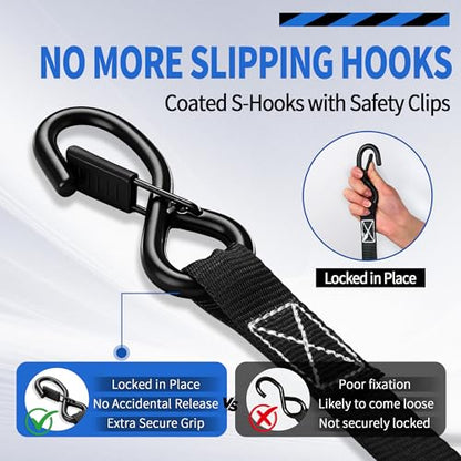 Retractable Ratchet Straps with Soft Loop (4-Pack) - 1 Inch x 10 Feet (1650lb Break Strength) -Heavy Duty Auto Self Retracting Tie Down Straps for Truck, Cargo Trailer, Motorcycle, ATV, UTV - Black