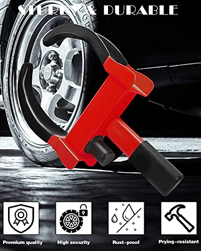Tevlaphee Universal Wheel Lock Heavy Duty Security Trailer Wheel Lock Anti Theft Wheel Locks for Cars SUV Camper Motorcycle Trailer Great Deterrent Bright Color with 3 Keys (Black-red) - color: Black-red