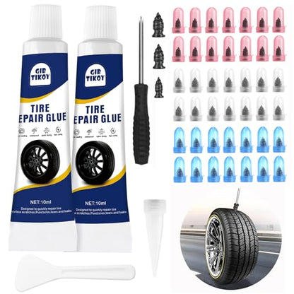 42PCS Tire Repair Rubber Nails Screws Kit with 2 Tubes Black Tire Sealant Glue & Screwdriver, 3 Sizes Universal Screw-in Tire Repair Plugs, Puncture Fix Tools for Car Motorcycle Truck ATV RV Tractor