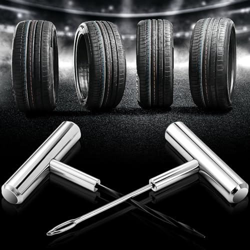 Saillong Tire Plug Tool Heavy Duty Plug Kit Stainless Steel T Handle Set Spiral Probe and Split Eye Needle Tire Repair Set for Automobiles Motorcycles Bicycles Car Truck