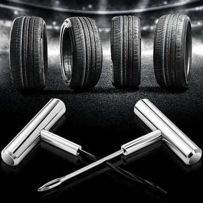 Saillong Tire Plug Tool Heavy Duty Plug Kit Stainless Steel T Handle Set Spiral Probe and Split Eye Needle Tire Repair Set for Automobiles Motorcycles Bicycles Car Truck