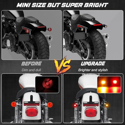 NTHREEAUTO Motorcycle LED Turn Signal Light, Universal Rear Turn Signals Mini Size Brake Tail Light Blinkers Compatible with Harley Honda Kawasaki Suzuki Triumph Yamaha