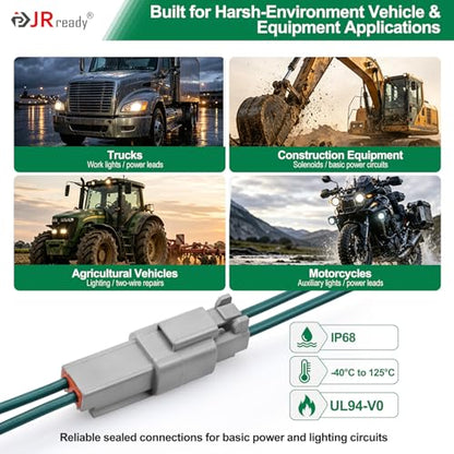 JRready 2 Pin Deutsch DT Connector Kit 12 Sets, Gray Waterproof Automotive Electrical Wire Connectors with Size 16 Stamped Contacts 14-18 AWG, Wedgelocks and Seal Plugs for Car Truck Marine Wiring - size: 2-Pin (12 Pairs)