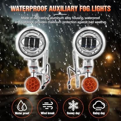 XFMT Motorcycle 4.5" Auxiliary Spot Fog Light LED Turn Signal Light W/Bracket For Harley Touring Road King 1994-Later Electra Glide 1997-Later Street Glide FLHX 2006-Later, Chrome - color: Chrome
