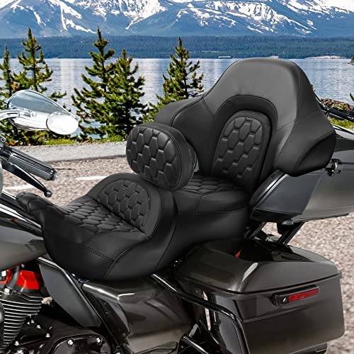 C.C. RIDER Motorcycle Hammock Seat+ Rider Backrest+ King/Chopped Trunk Fit For Harley Touring 2014-2023 Street Glide Road Glide Road King Electra Glide - color: 16# Black Seat+Rider Backrest+Trunk Backrest