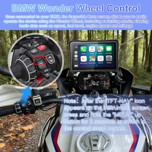 2026 YZW 7" GPS Navigation Screen Motorcycle Carplay for BMW, Native Wonder Wheel, Data Reading, Android Auto, 1000 Nits HD, IP67 Waterproof, BT, Plug&Play, TPMS, Light Sensor, Lossless Installation - size: BM 7"+Wonder Wheel+Lossless Installation