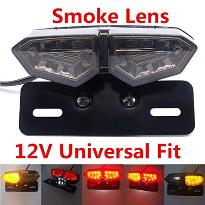 Motorcycle Tail Light Integrated Running Brake Stop Light Dual Eye Turn Signals Lamp Black with License Plate Bracket for Harley Honda Yamaha Suzuki Kawasaki - color: Black 2