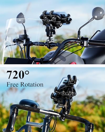 BRCOVAN Motorcycle Phone Mount Holder with Vibration Dampener | Anti-Shake Handlebar Cellphone Cradle for Bike Bicycle Scooter ATV, Adjustable Fit 5.4 - 6.9'' Smartphone