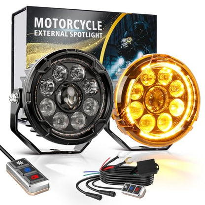 Motorcycle LED Auxiliary Lights - 29000LM Ultra Bright Fog Lights Hi/Low Amber White Beam, Strobe Modes, IP69K Waterproof, 360° Adjustable Mount for Motorcycles ADV Truck UTV Touring Sport - size: Pair 4.5 inch